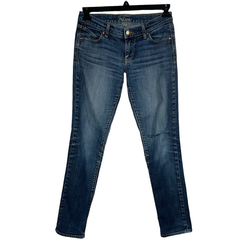 Old Navy SZ 2 The Diva Jeans Low-Rise Distressed Zip-Fly Whiskered Medium Wash